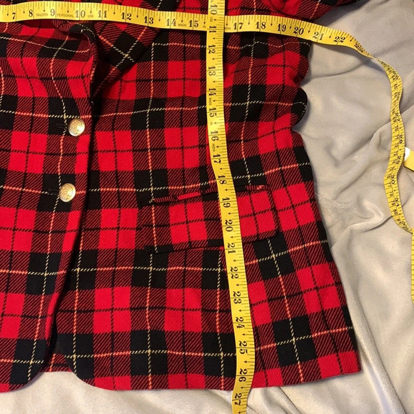 Pendleton sz 12 large Wallace plaid wool blazer red black yellow tartan vintage - Picture 9 of 10